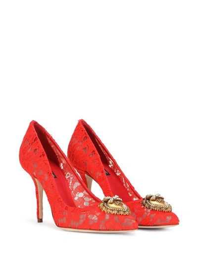 Dolce & Gabbana Taormina-lace Crystal-embellished Pumps In Red