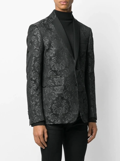 Shop Philipp Plein Brocade Print Blazer In Black