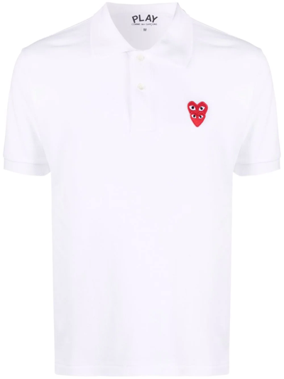 Shop Comme Des Garçons Play Logo-patch Cotton Polo Shirt In Weiss