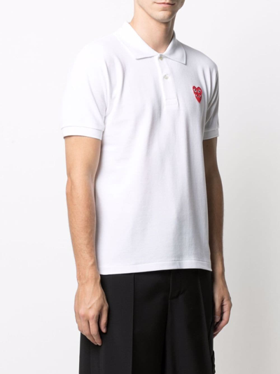 Shop Comme Des Garçons Play Logo-patch Cotton Polo Shirt In Weiss