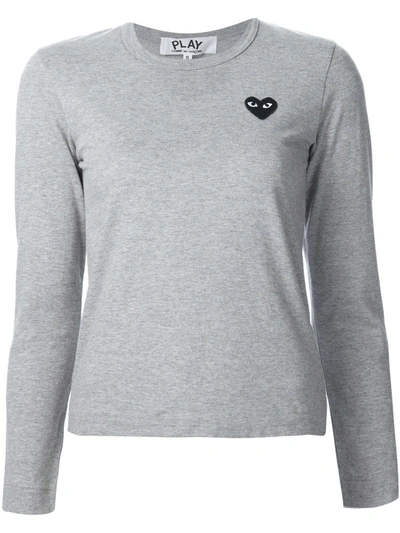 Shop Comme Des Garçons Play Chest Patch Longsleeved T-shirt In Grey