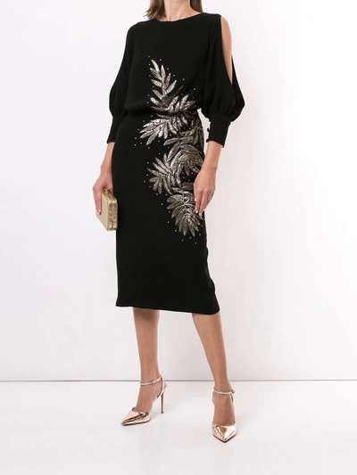 Shop Saiid Kobeisy Open-shoulder Embroidered Dress In Black