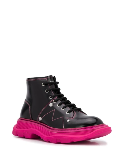 Shop Alexander Mcqueen Tread Lace-up Boots In 1125 Black/orchid Pink