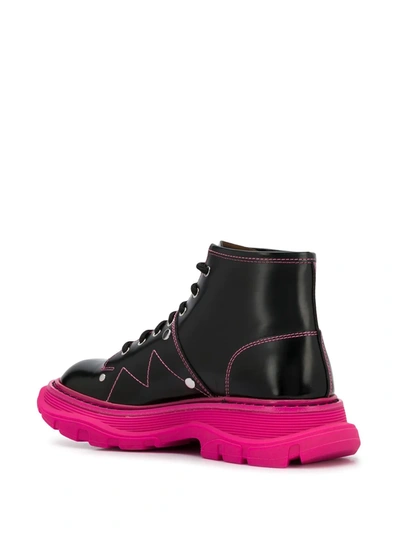 Shop Alexander Mcqueen Tread Lace-up Boots In 1125 Black/orchid Pink