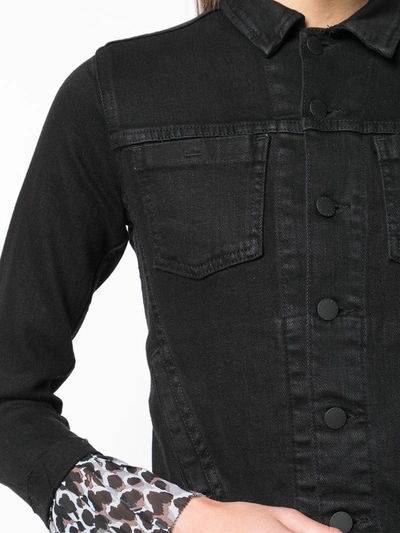 Shop L Agence Cropped Denim Jacket In Black