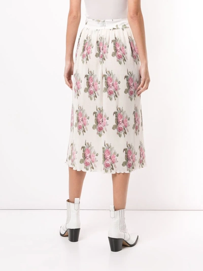 Shop Paco Rabanne Pleated Floral Print Midi Skirt In White