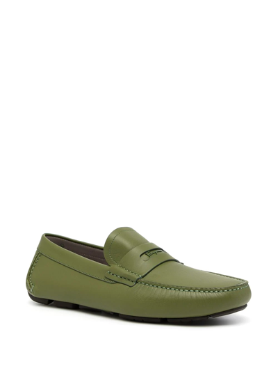 Shop Ferragamo Round-toe Leather Loafers In Green