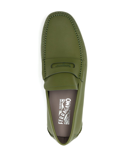 Shop Ferragamo Round-toe Leather Loafers In Green