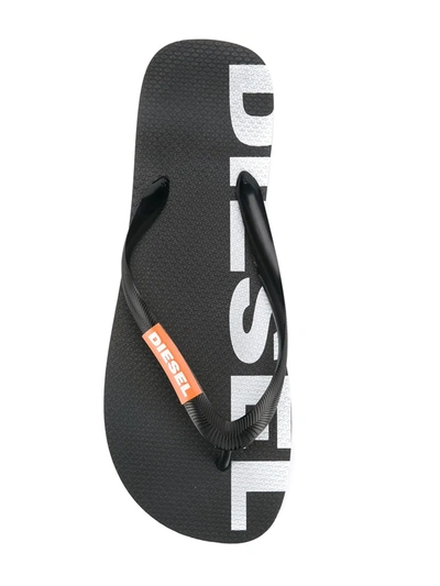 Shop Diesel Logo Flip Flops In Black