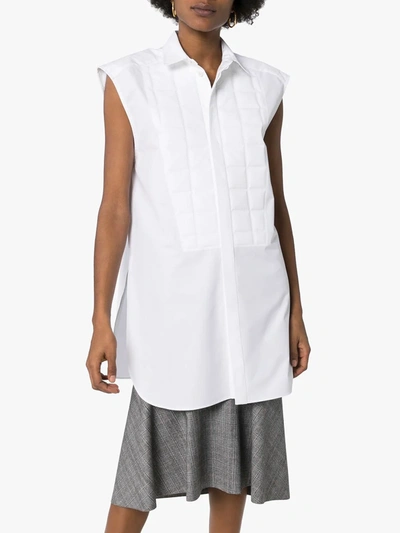Shop Bottega Veneta Quilted Cotton-poplin Sleeveless Shirt In White
