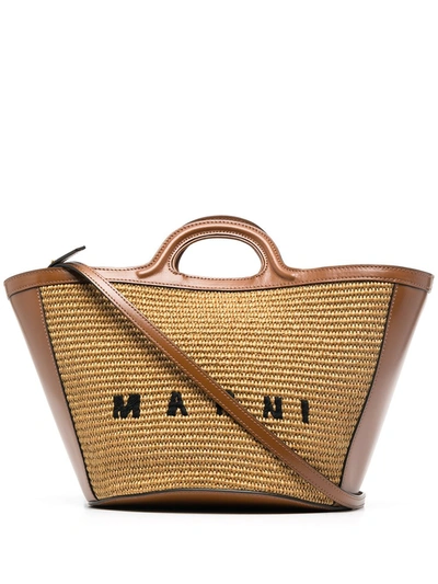 Shop Marni Tote Bag With Embroidery In Brown