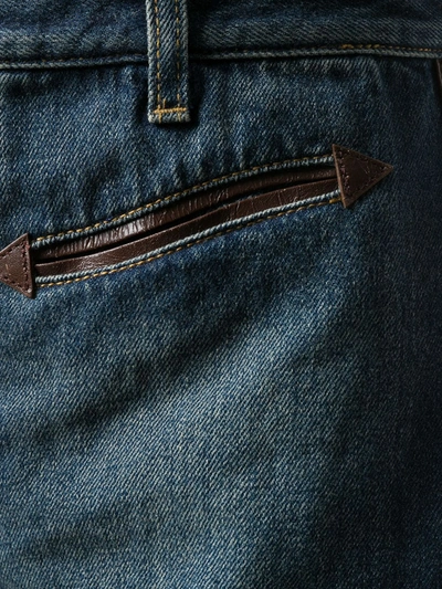 Shop Saint Laurent Contrast Piping Denim Shorts In Blue