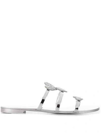 Shop Giuseppe Zanotti Hearts Sandals In Silver