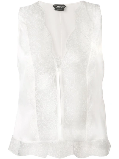 Shop Tom Ford Lace Panel Sleeveless Blouse In White
