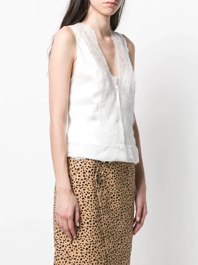 Shop Tom Ford Lace Panel Sleeveless Blouse In White