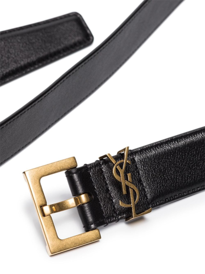 Saint Laurent Cassandre Thin Belt With Square Buckle In Grained Leather Accessories In Black