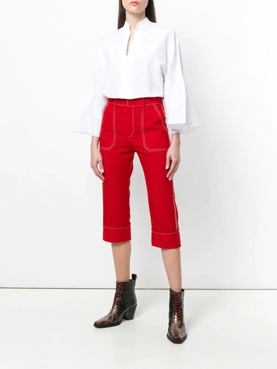 Shop Chloé Cropped High-rise Trousers In Red