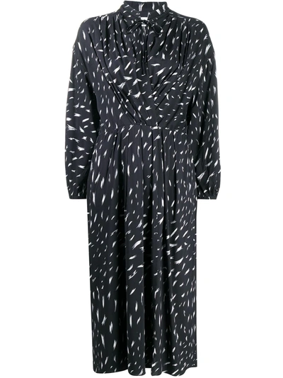 Shop Iro Tie-neck Abstract Midi Dress In Black