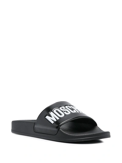 Shop Moschino Logo-print Pool Slides In Black