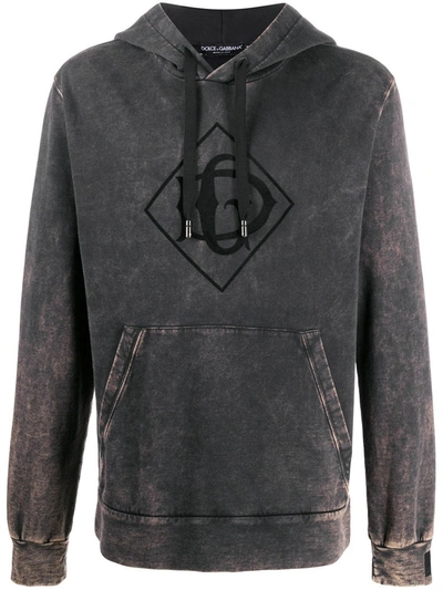 Shop Dolce & Gabbana Acid Wash Logo Hoodie In Grey