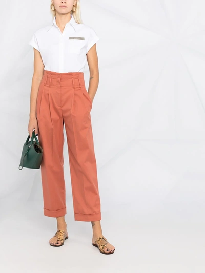 Shop Brunello Cucinelli Cropped Straight-leg Trousers In Orange