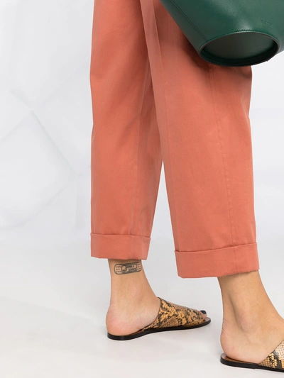 Brunello Cucinelli Cropped Pleated Stretch-cotton Gabardine Straight-leg Pants In Orange