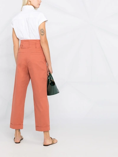 Brunello Cucinelli Cropped Pleated Stretch-cotton Gabardine Straight-leg Pants In Orange
