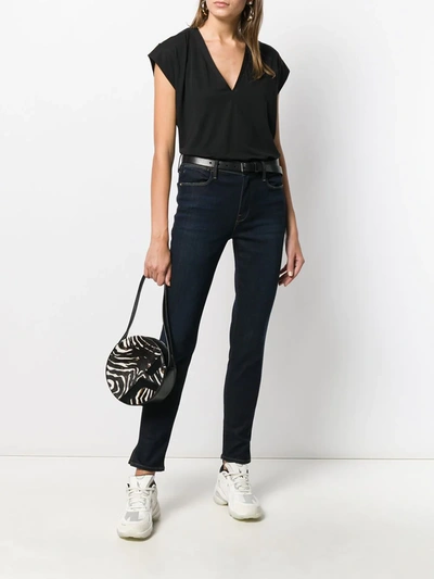 Frame Black Cotton V-neck T-shirt In Black