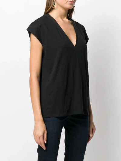 Frame Black Cotton V-neck T-shirt In Black