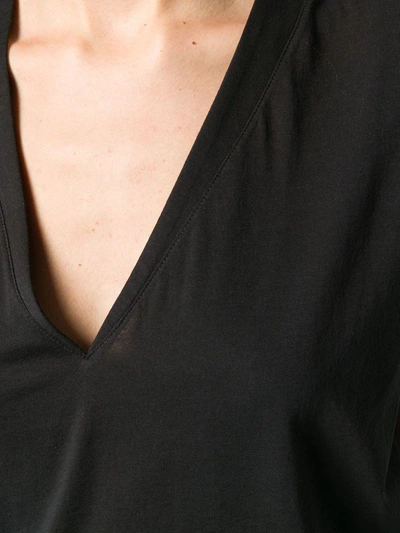Frame Black Cotton V-neck T-shirt In Black