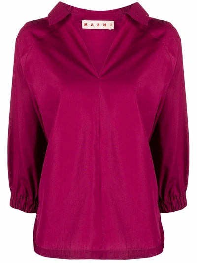 Shop Marni V-neck Cotton Shirt In Pink & Purple
