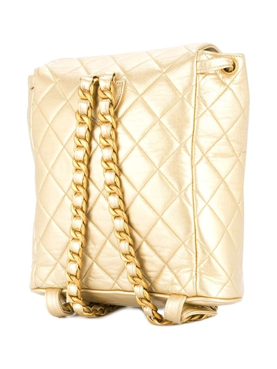 Pre-owned Chanel 1991-1994 Quilted Cc Chain Backpack In Metallic