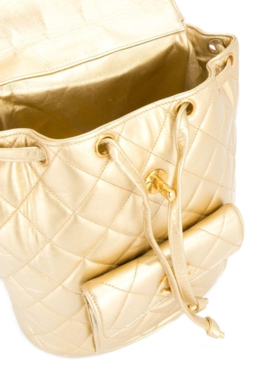 Pre-owned Chanel 1991-1994 Quilted Cc Chain Backpack In Metallic