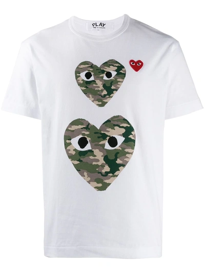 Shop Comme Des Garçons Play Camouflage Heart T-shirt In White