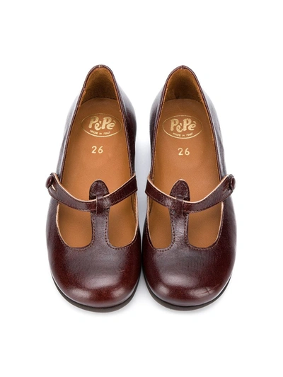 Shop Pèpè Button Fastening Ballerina Shoes In Brown