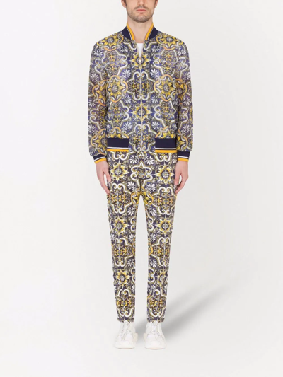 Shop Dolce & Gabbana Tile-print Bomber Jacket In Blue