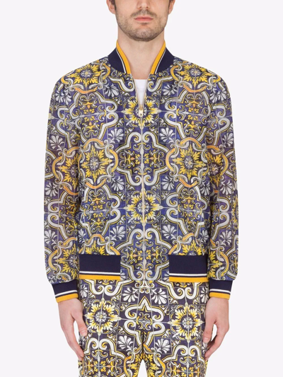 Shop Dolce & Gabbana Tile-print Bomber Jacket In Blue