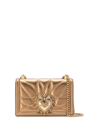 Shop Dolce & Gabbana Devotion Shoulder Bag In Gold