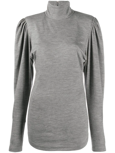 Shop Isabel Marant Puff-sleeve High-neck Top In Grey