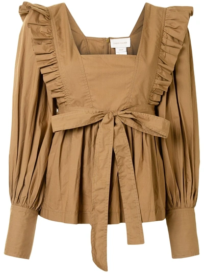 Shop Karen Walker Chestnut Ruffle-trimmed Cotton Blouse In Brown