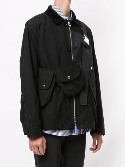 Shop Sacai Belt Bag Zip-up Jacket In Black