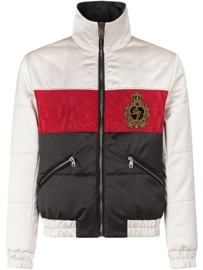 Shop Dolce & Gabbana Striped Quilted Nylon Jacket In White