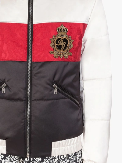 Shop Dolce & Gabbana Striped Quilted Nylon Jacket In White