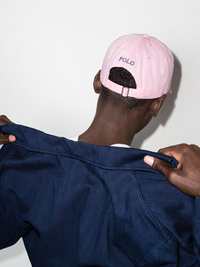 Polo Ralph Lauren Striped Cotton Blend Baseball Hat With Iconic Embroidery In Pink