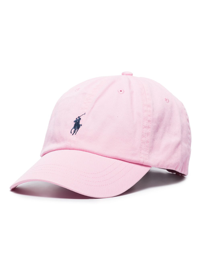 Polo Ralph Lauren Striped Cotton Blend Baseball Hat With Iconic Embroidery In Pink