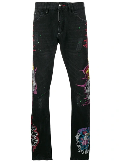 Shop Philipp Plein Patchwork Straight-leg Jeans In Black