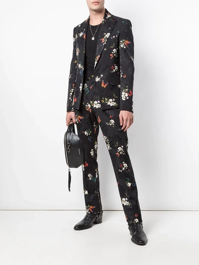 Shop Amiri Floral Embroidered Printed Blazer In Black