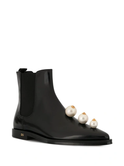 Shop Dolce & Gabbana Faux Pearl-embellished Chelsea Boots In Black