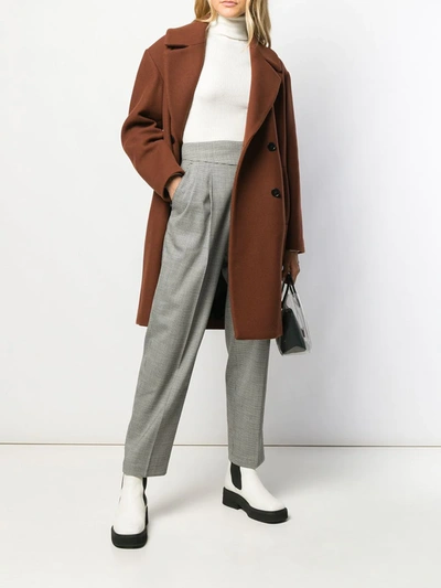 Msgm Micro Houndstooth High-waisted Trousers In Black