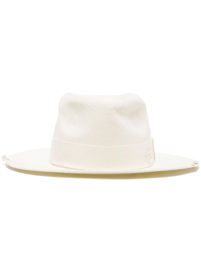 Ruslan Baginskiy Straw Chain-strap Fedora Hat In White